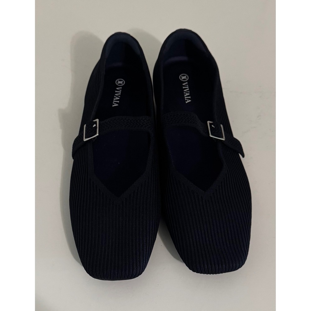 VIVAIA Margot Mary Jane Navy Blue Knit Square Toe Buckle Strap Flats Shoes 11 - Picture 8 of 11